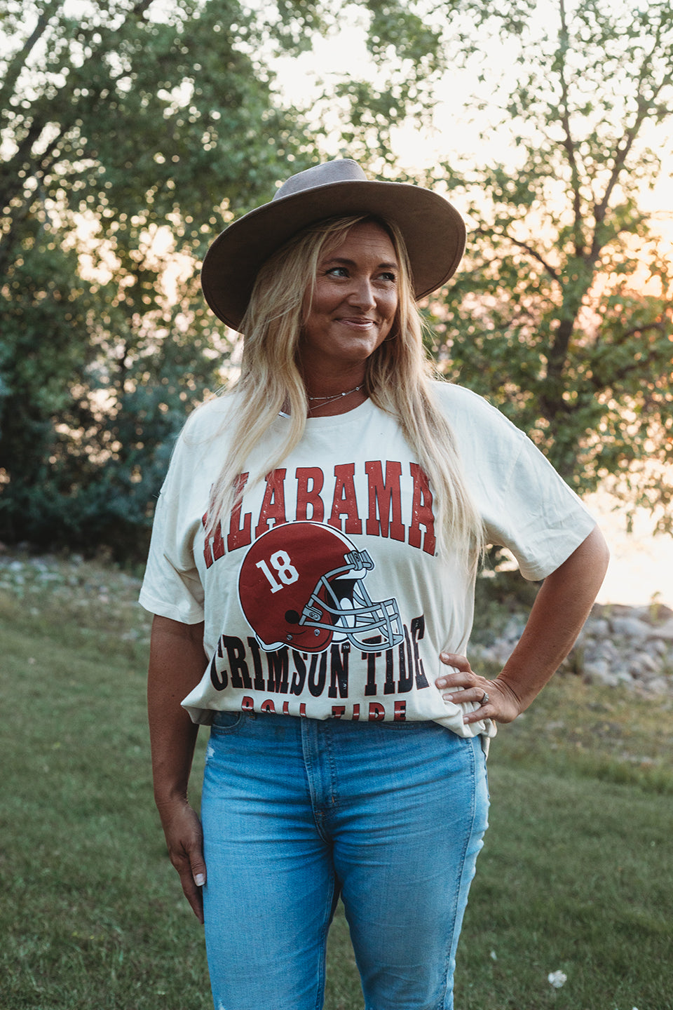 Alabama Murry Hippie Helmet Oversized Ivory Boyfriend Tee