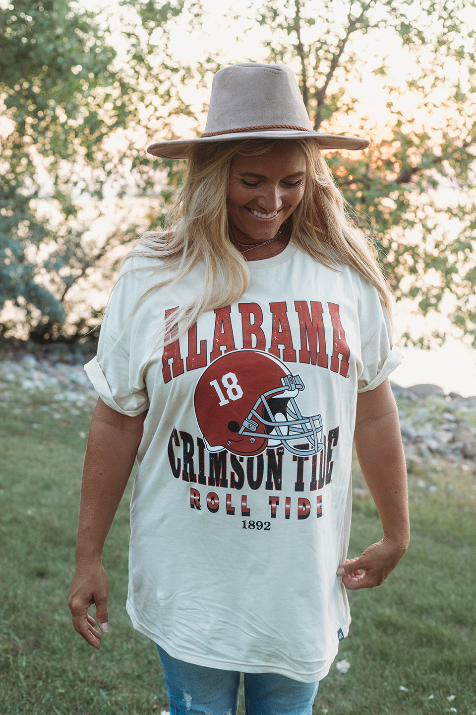 Alabama Murry Hippie Helmet Oversized Ivory Boyfriend Tee