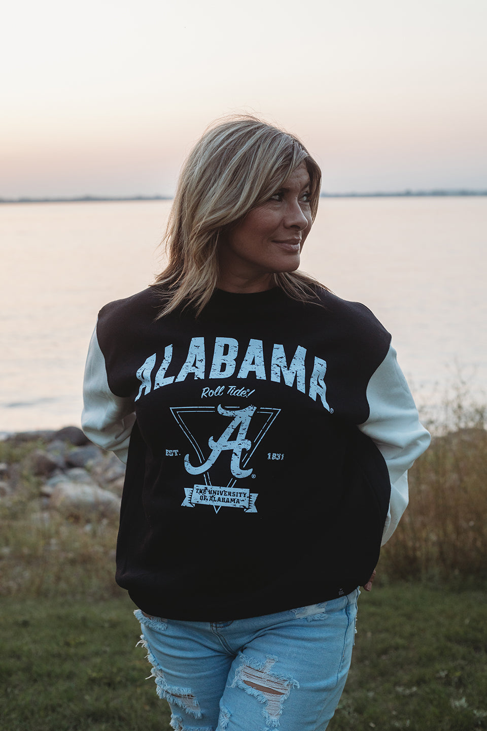 Alabama Taylor Triangle Color Block Fleece Crewneck