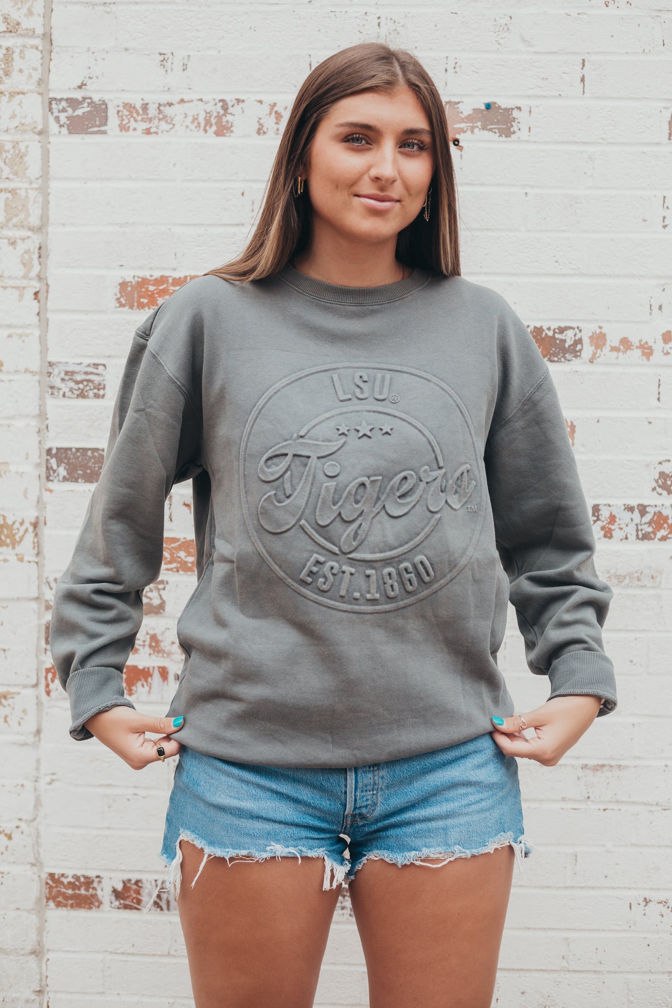 LSU Carson Circle Dark Grey Crew