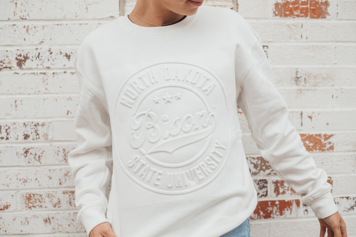 NDSU Carson Circle White Fleece Crew
