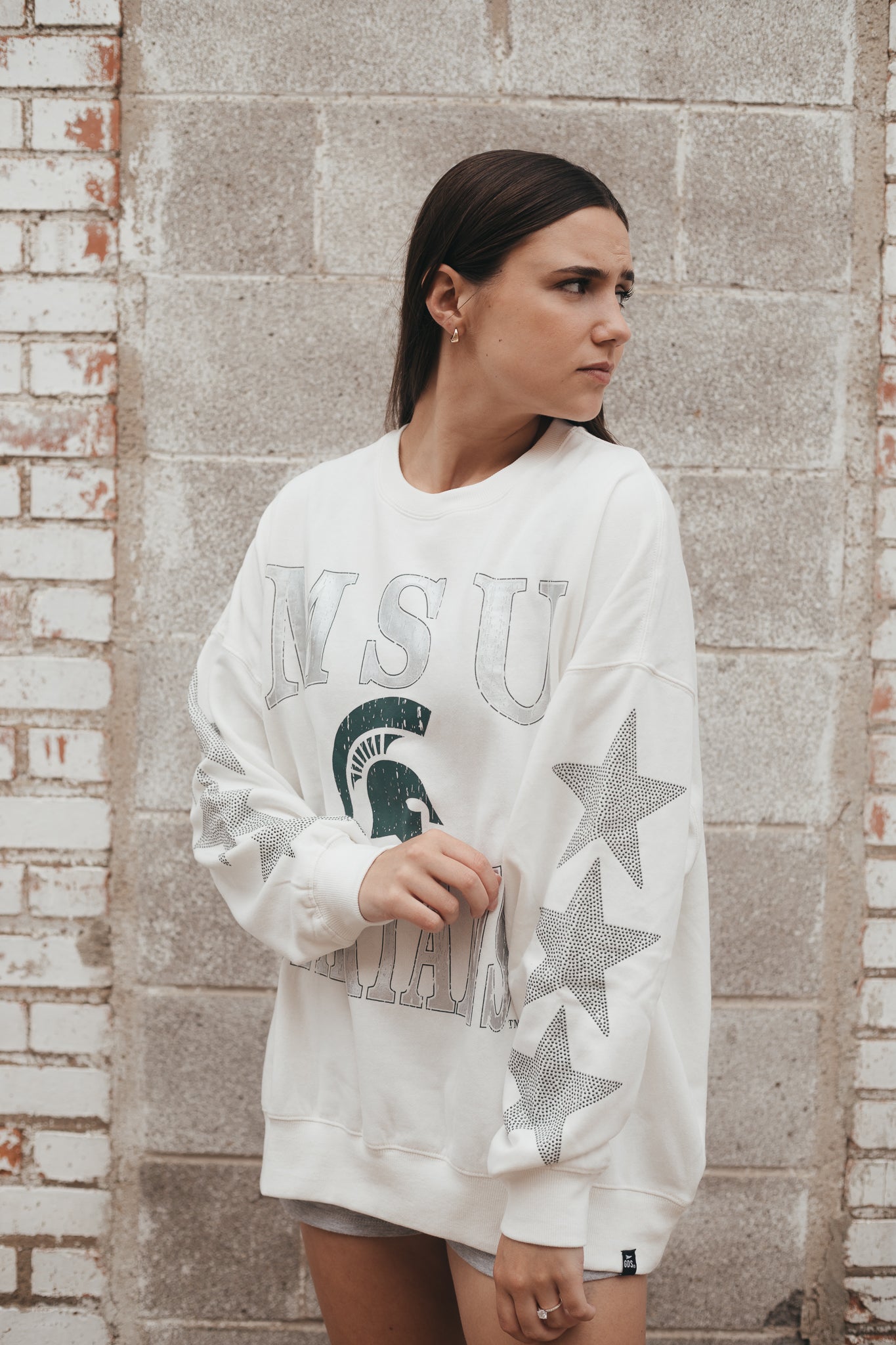 Michigan State Wynn Star Sleeve Oversized Crew