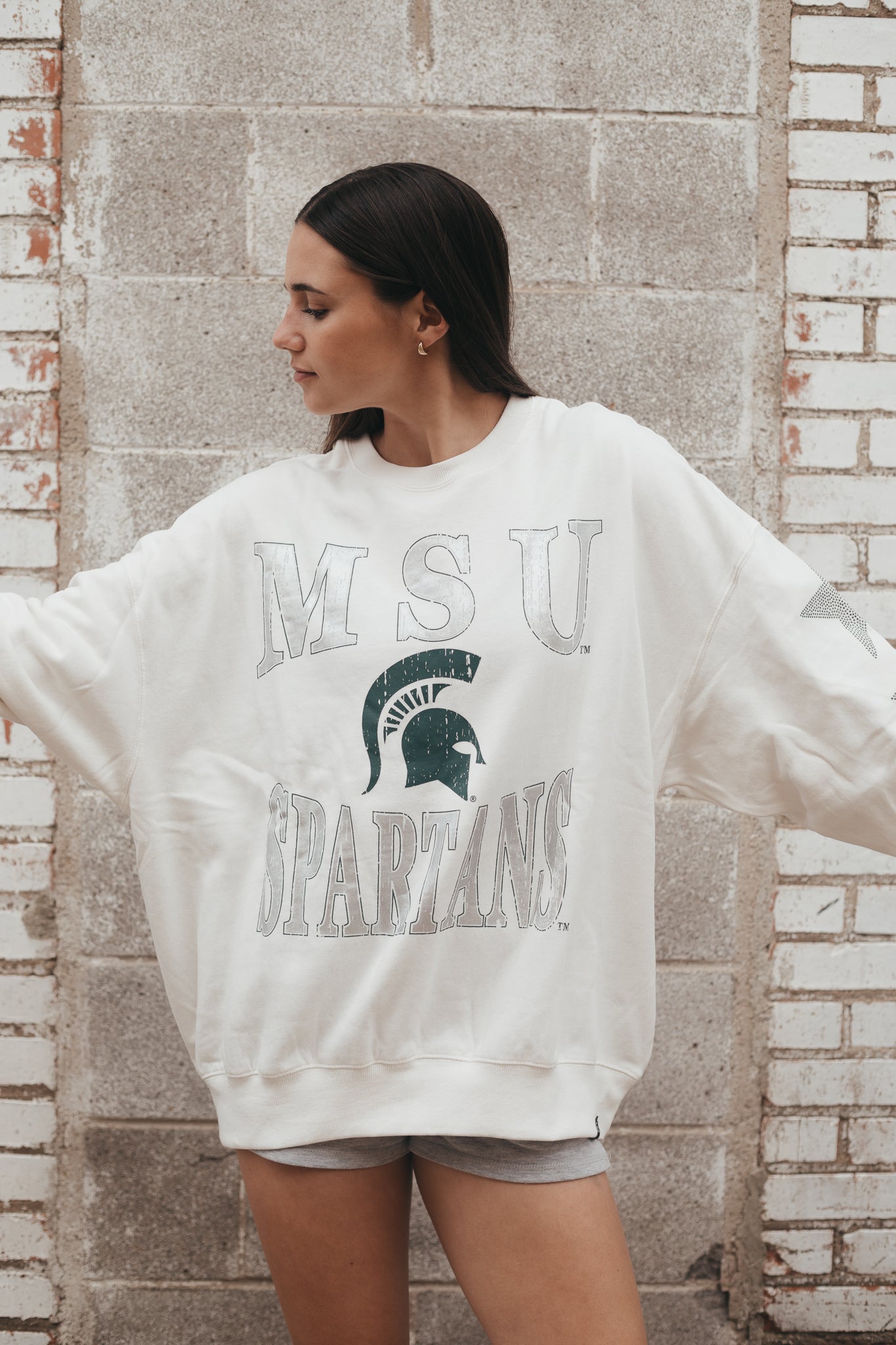 Michigan State Wynn Star Sleeve Oversized Crew