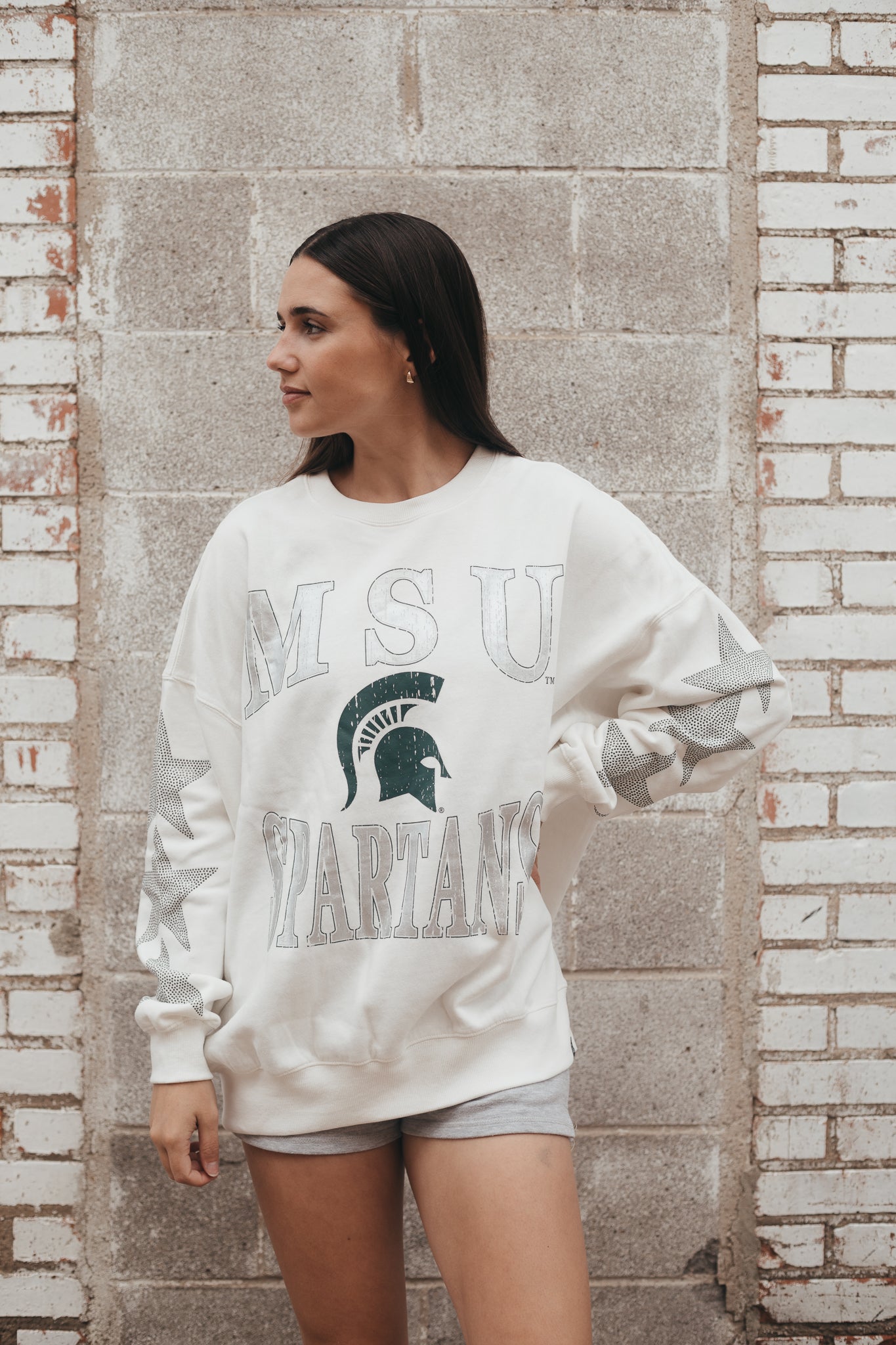 Michigan State Wynn Star Sleeve Oversized Crew