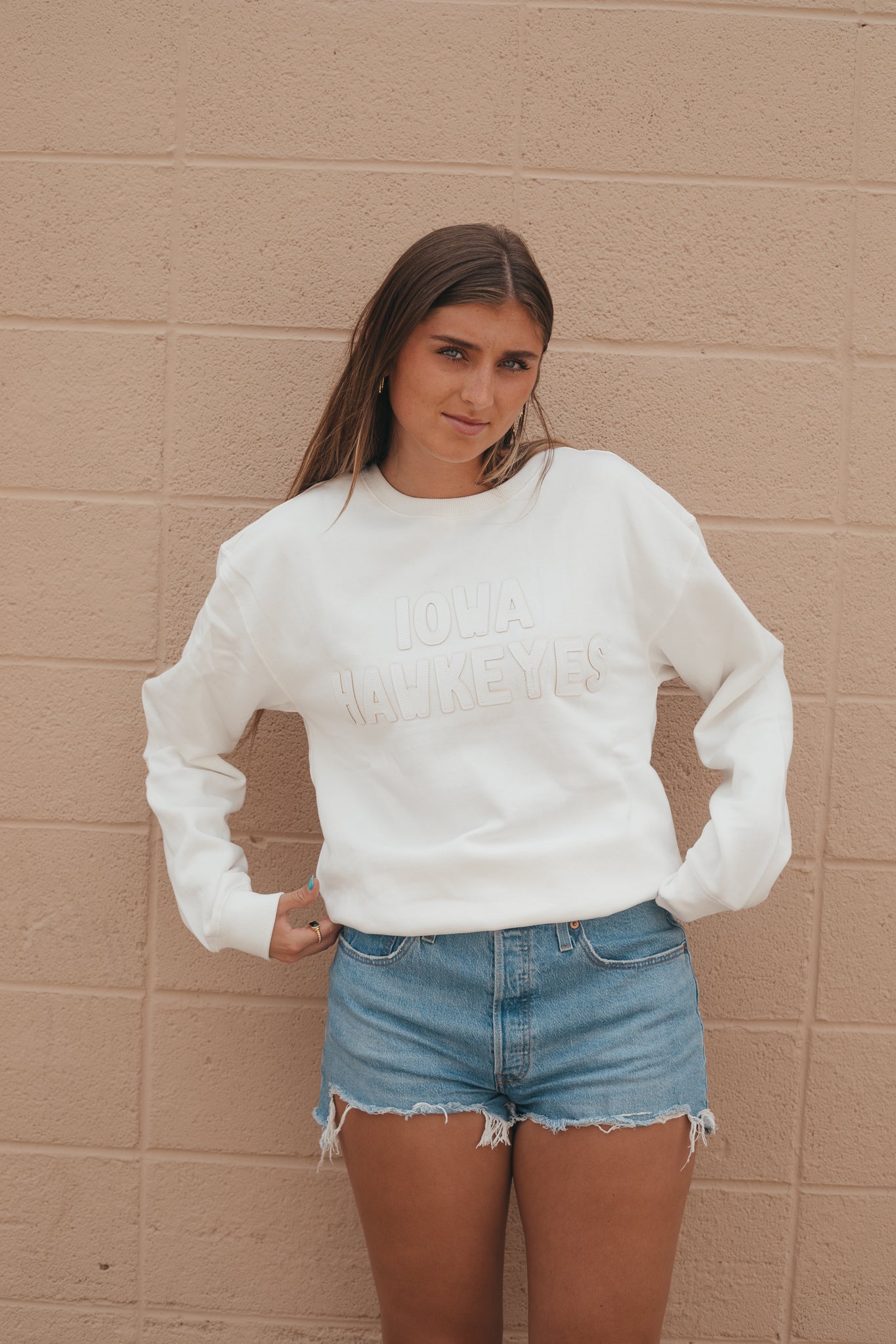 Iowa Lawrence Leather Letters Fleece Crew