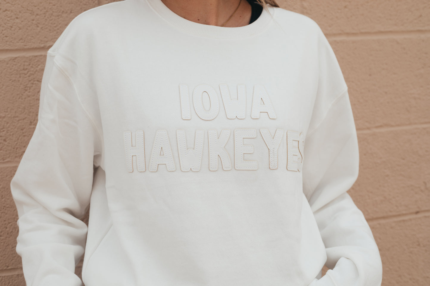 Iowa Lawrence Leather Letters Fleece Crew