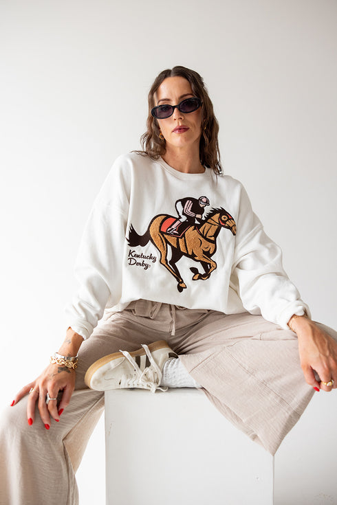 Kentucky Derby Vintage Chenille OS Fleece Crew