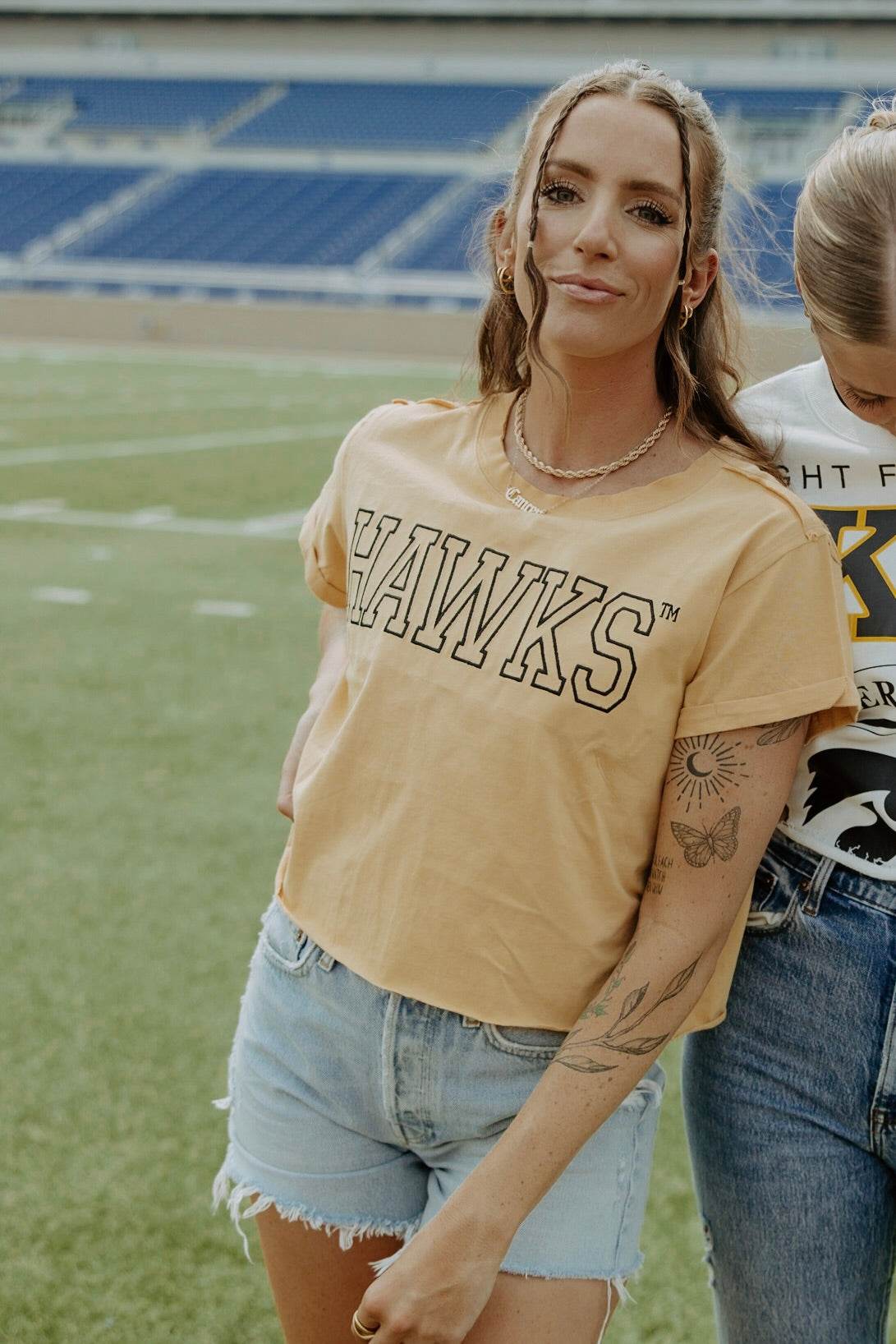Iowa Oversized Outline Cropped Cuffed Tee