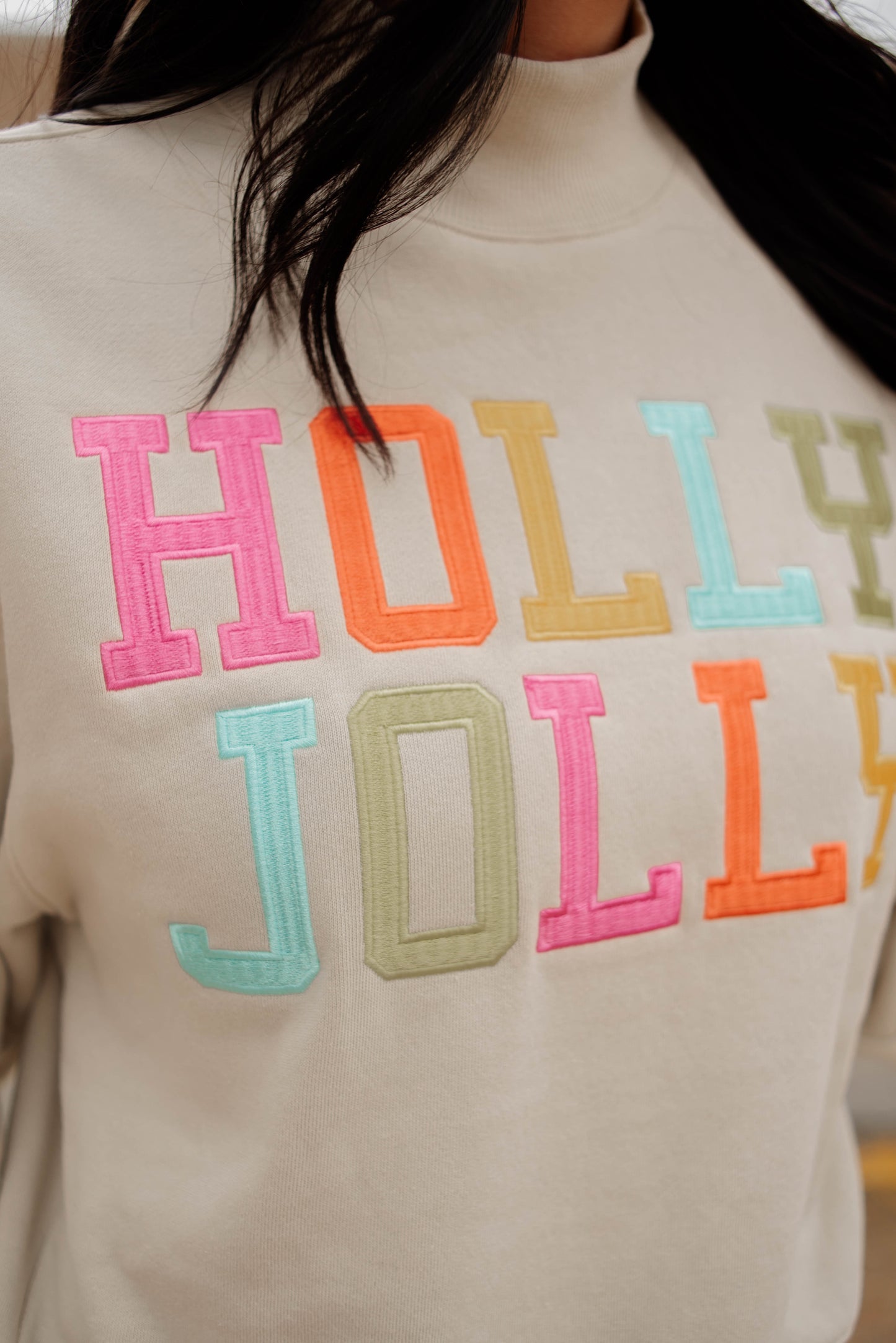 Holly Jolly Texas Embroidered - Crop Mock Neck