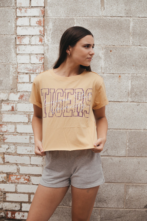 LSU Owens Outline Cropped Cuffed Tee