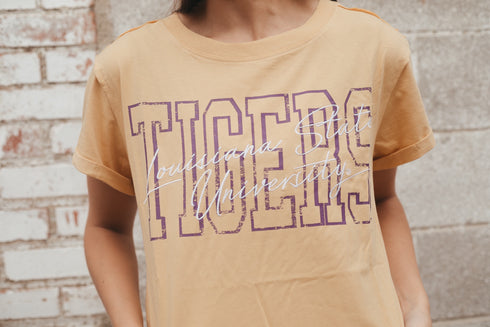 LSU Owens Outline Cropped Cuffed Tee