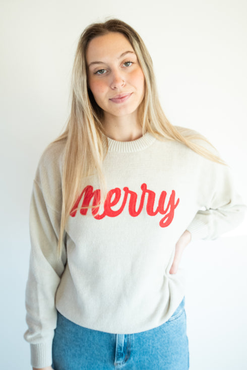 Merry Varsity Crewneck Sweater