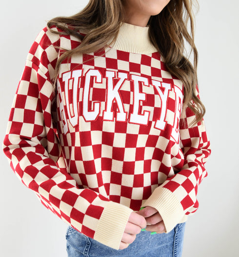 Ohio State Checkerboard Cropped Crew Sweater