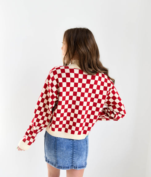 Ohio State Checkerboard Cropped Crew Sweater