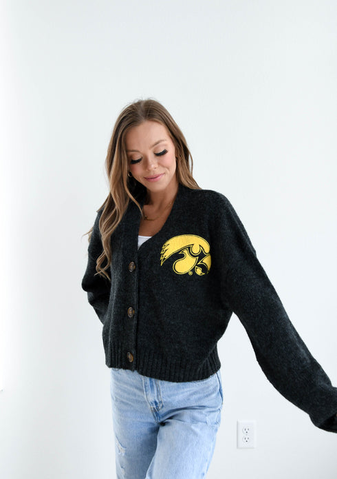 Iowa Chenille Patch Cropped Cardigan