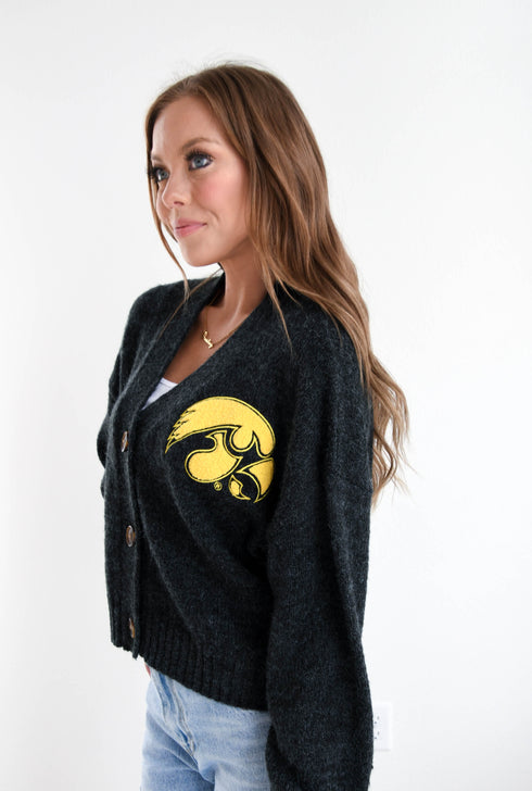 Iowa Chenille Patch Cropped Cardigan
