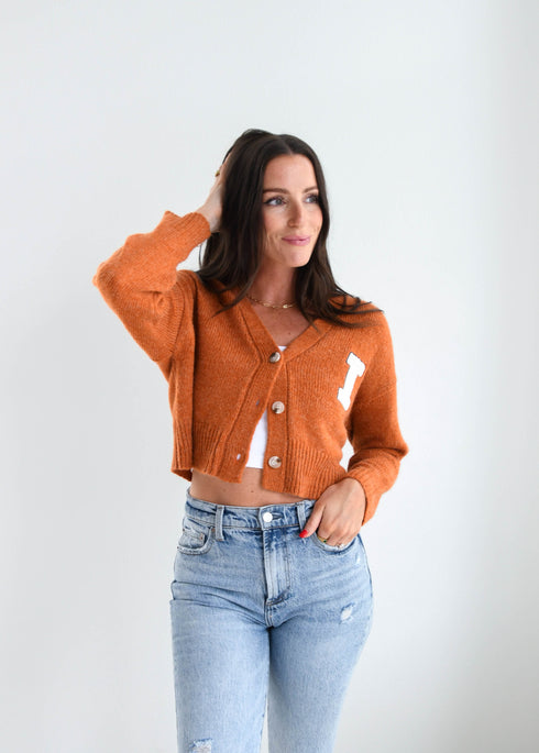 Illinois Chenille Patch Cropped Cardigan