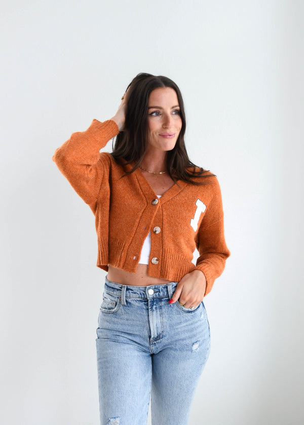 Illinois Chenille Patch Cropped Cardigan