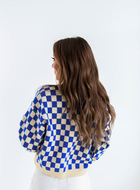 Kentucky Checkerboard Cropped Crew Sweater