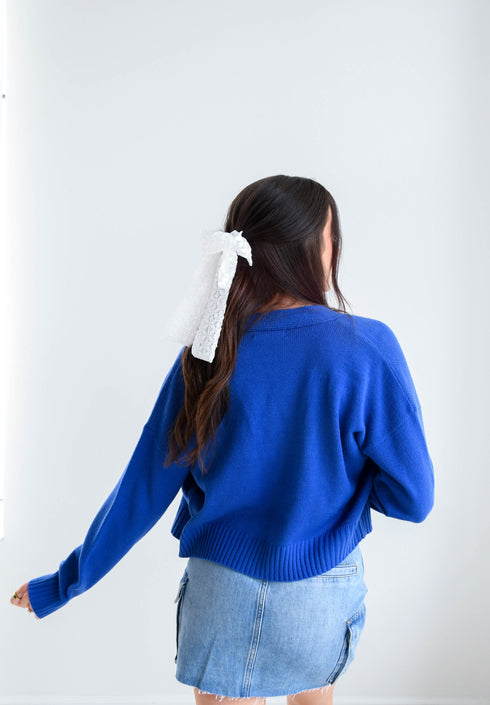 SD State Chenille Patch Cropped Cardigan