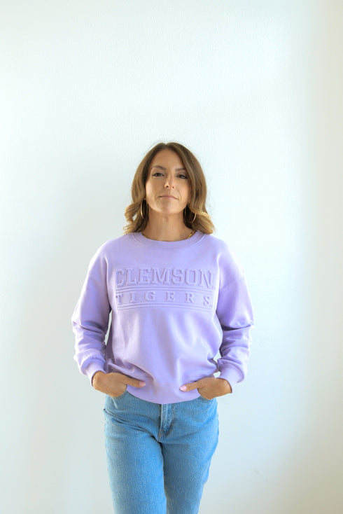 Clemson College Lines Embossed Fleece Women's Crew