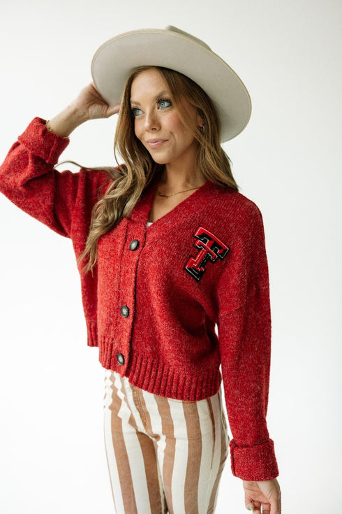 Texas Tech Chenille Patch Cropped Cardigan