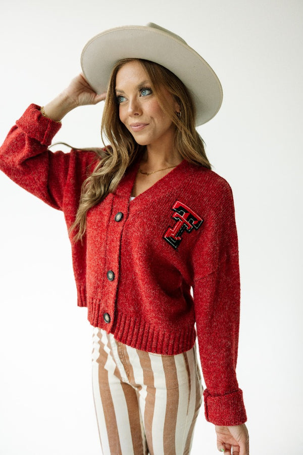 Texas Tech Chenille Patch Cropped Cardigan