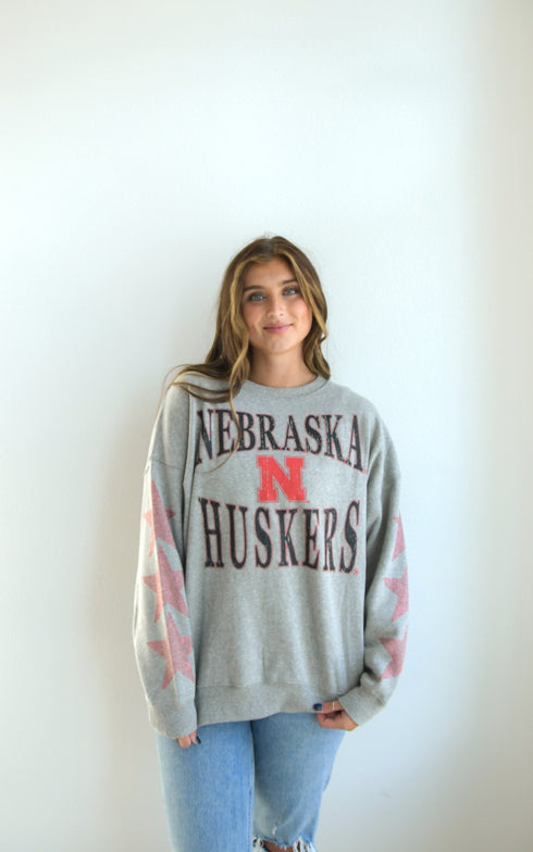 Nebraska Wynn Star Sleeve OS Fleece Crew
