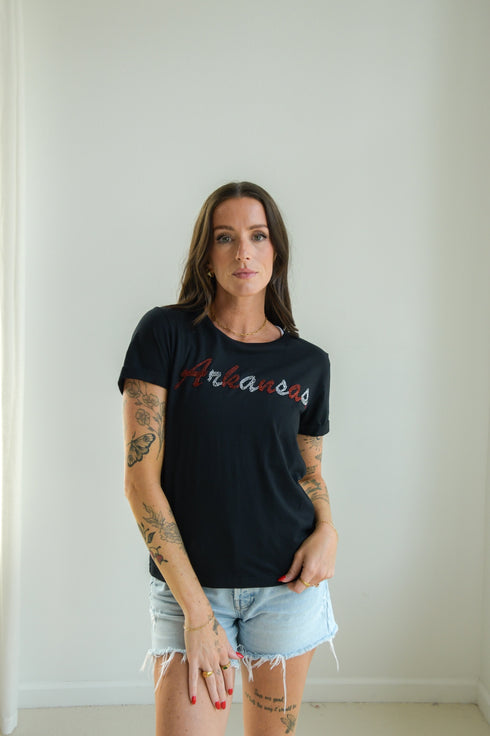 Arkansas Brodny Beaded Cuffed Tee