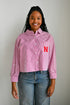 Nebraska Logo Patch Striped Cropped Button Up