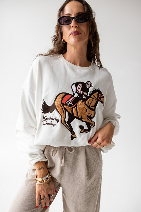 Kentucky Derby Vintage Chenille OS Fleece Crew