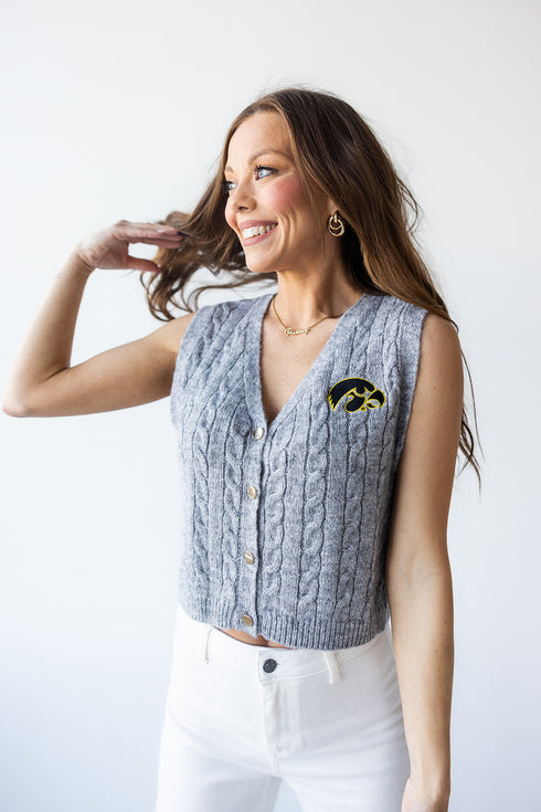 Iowa Logo Patch Button Up Sweater Vest