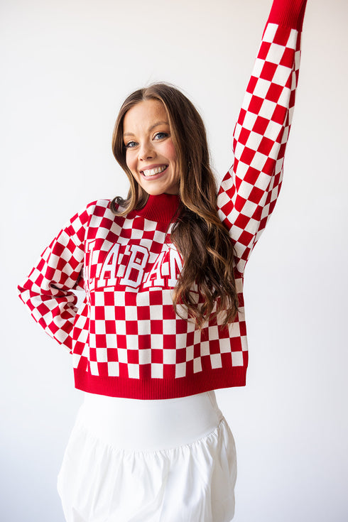 Alabama Checkerboard Cropped Crew Sweater
