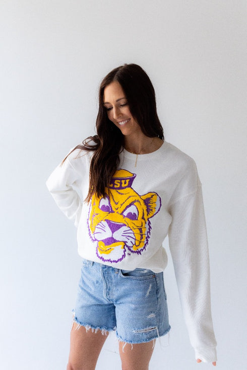 LSU Mascot Chenille Comfort Crewneck