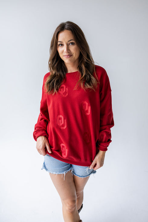 Oklahoma Ritter Repeat Lantern Sleeve Crew