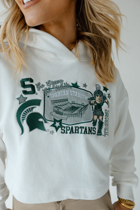 Michigan State Layer Patch Luxe Crop Hoodie