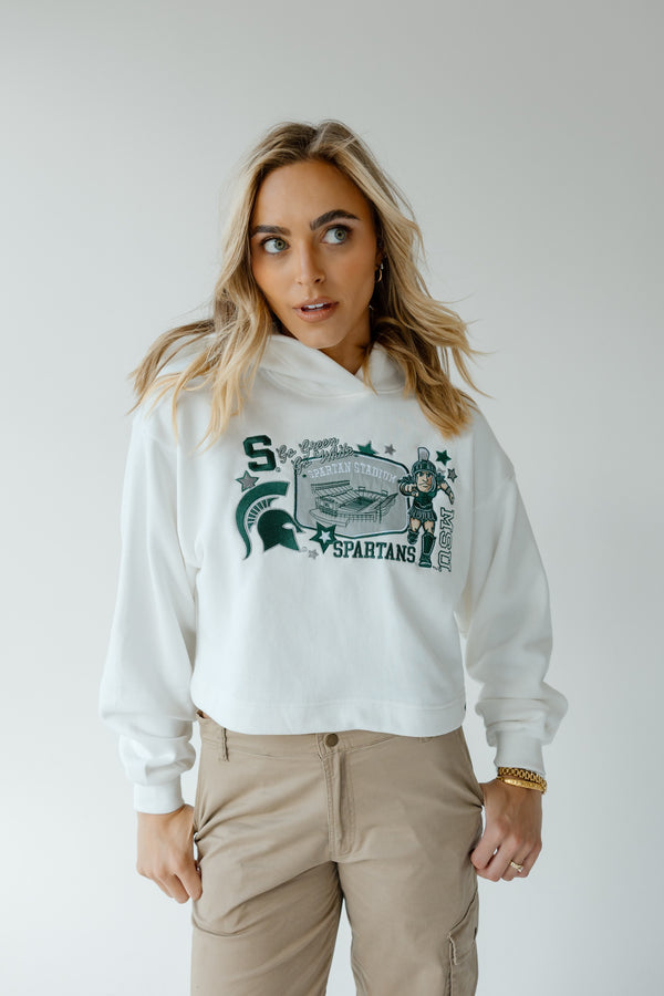 Michigan State Layer Patch Luxe Crop Hoodie