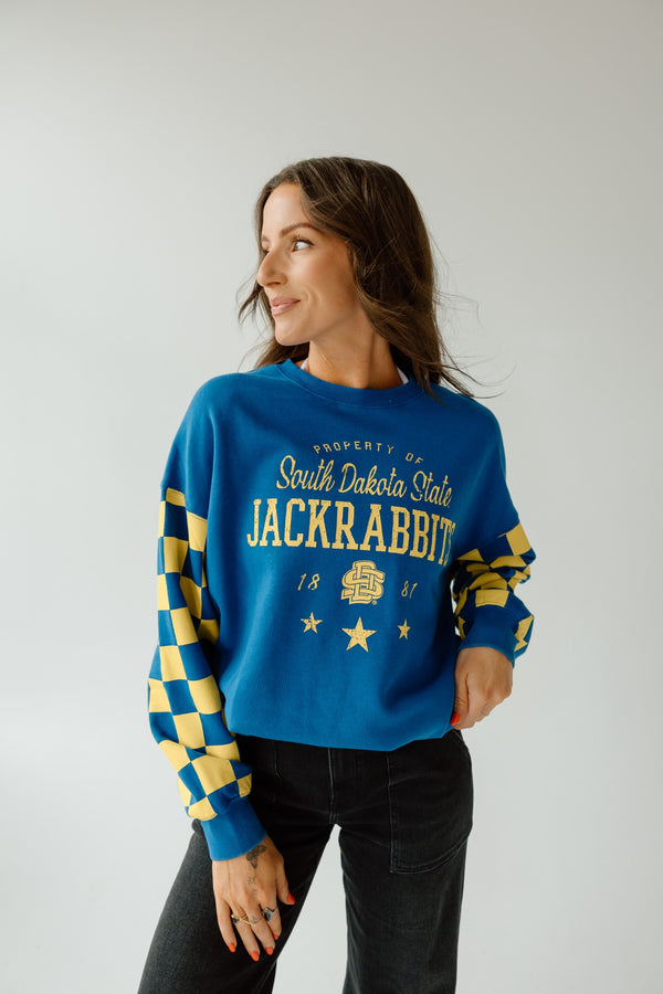 SD State Russell Check Lantern Sleeve Crew