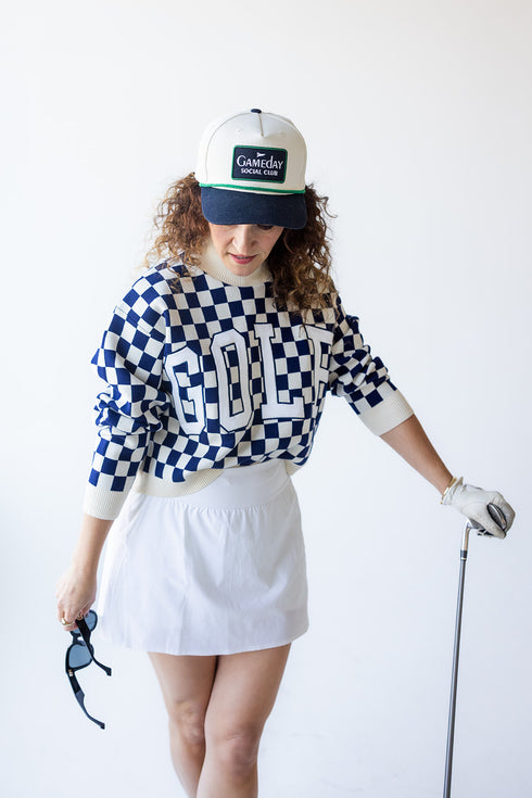 Sanford International Checkerboard Cropped Crewneck Sweater