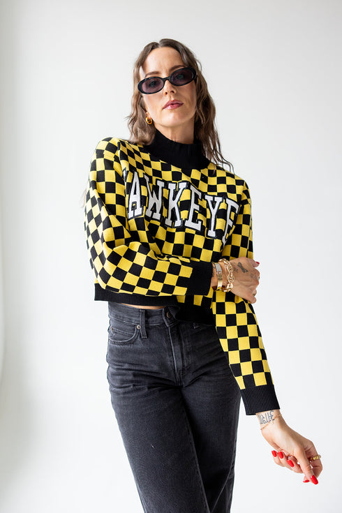 Iowa Checkerboard Cropped Crewneck Sweater