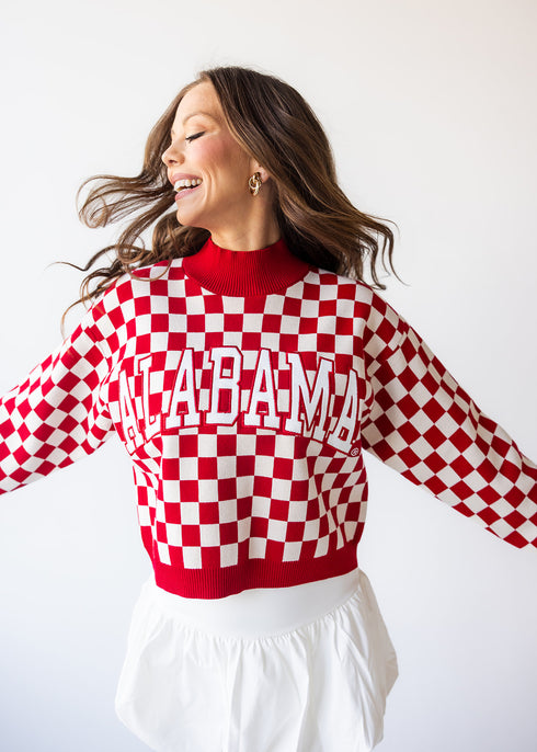 Alabama Checkerboard Cropped Crew Sweater