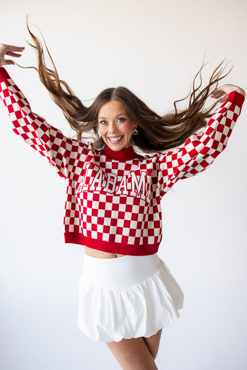 Alabama Checkerboard Cropped Crew Sweater
