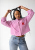 Nebraska Logo Patch Striped Cropped Button Up