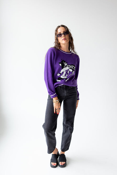 Kansas State Wicks Woven Striped Detail Sweater