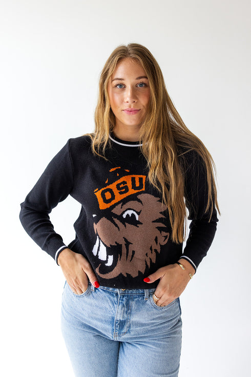Oregon State Wicks Woven Striped Detail Sweater