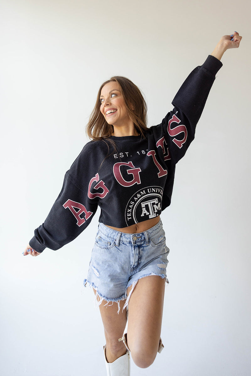 Texas A&M Phipps Split Sleeve Cropped Corded Crew – Gameday Social