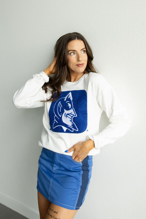 Duke Mascot Chenille Comfort Crewneck