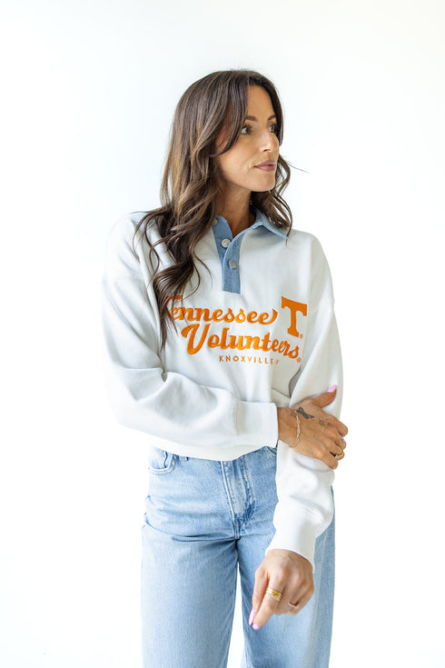Tennessee Angel Script Screenprint Denim Collar Crew