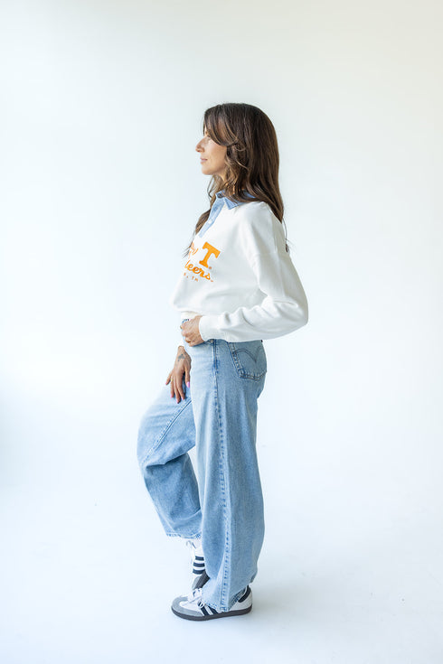 Tennessee Angel Script Screenprint Denim Collar Crew