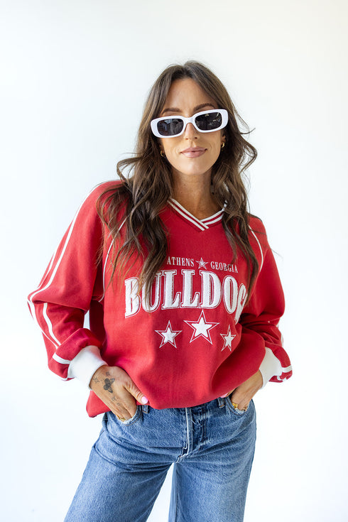 Georgia Sunday Slate Striped Collar Fleece Crew